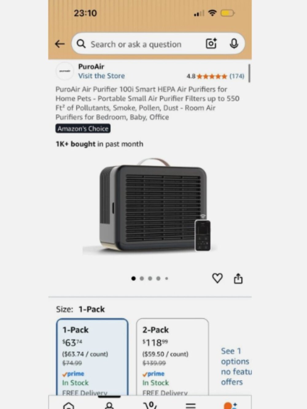 PuroAir HEPA Air Purifier Smart Portable Home Pets Smoke Dust Pollen 550SqFt